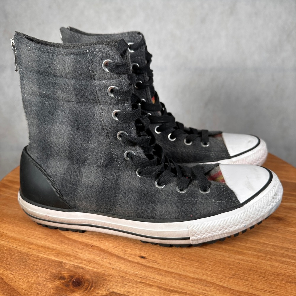 Converse Woolrich Chuck Taylor Boots Women 9.5 Grey Wool Good 549686C Back Zip - Picture 4 of 13